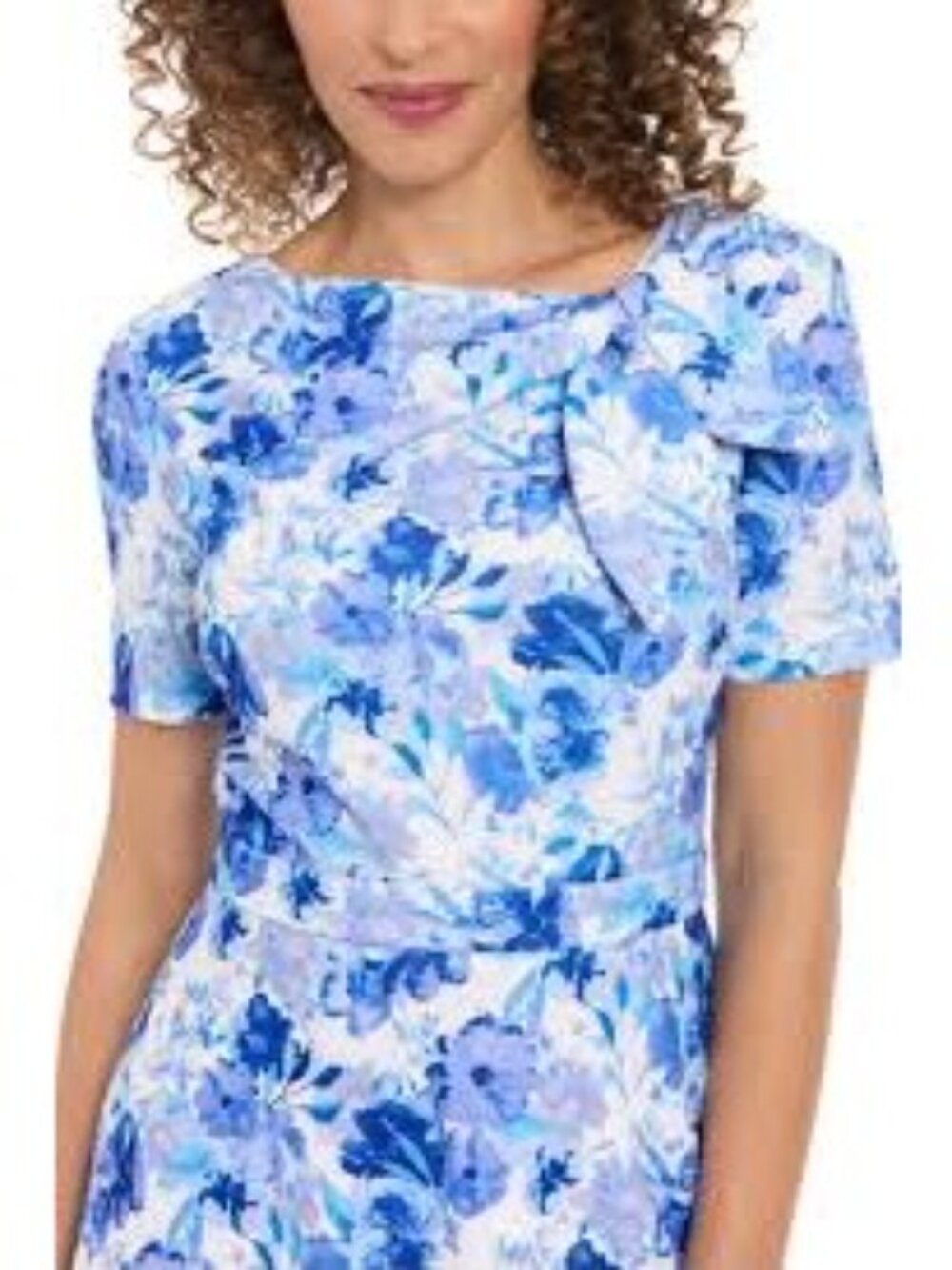 London Times Short Sleeve Floral Print Bow-Neck Midi Dress Size 6P - Picture 5 of 11